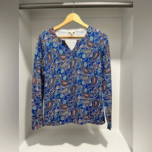 Talbots Women's blue Paisley V Neck Cotton Sweater Mod Preppy Size S 100% cotton